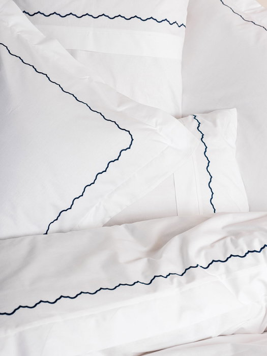 L'essentiel linge de maison Josina Juego de funda de edredón doble Blanco y azul oscuro